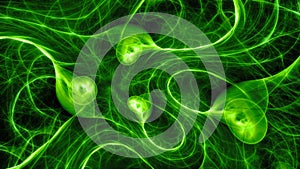 Green glowing quantum correlation abstract background photo