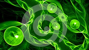 Green glowing quantum correlation abstract background photo