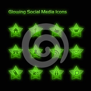 Green Glowing Social Media Icons