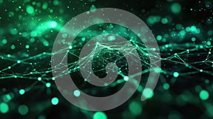 Green glowing technology network connecting abstract digital data