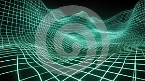Green glowing wireframe grid forming abstract landscape