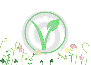 Green Go Vegan logo v icÃ´ne, flowers white background