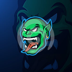 Green goblin head mascot logo design vector