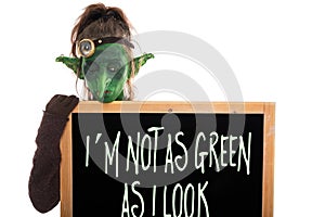 Green goblin with slate, englisch phrase