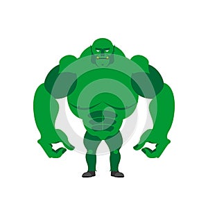Green Goblin on a white background. Strong monster with large ha