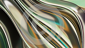 Green and gold corrugated metal flow like liquid flow Abstract, dramatic, modern, luxurious and exclusive 3D rendering graphic