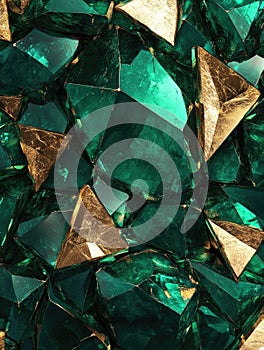 Green and Gold Crystals on Table