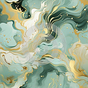 Green and gold dreamy tempera decoupage seamless pattern, created with generative AI