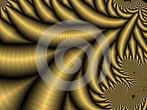 Green gold fractal, fractal fantasy shapes contrasts lights, sparkling petals, fractal, abstract background