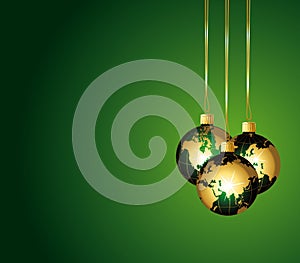 Green and gold glass globes balls.