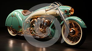 A green and gold motorcycle