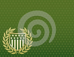 Green and Gold Shield on a Star Background