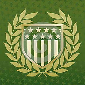 Green and Gold Shield on a Star Background