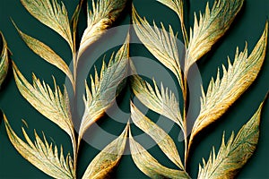 Green and golden abstract Digital leaf shapes pattern, printable wallart