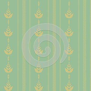 Green golden vintage striped victorian style retro seamless wallpaper with ornaments