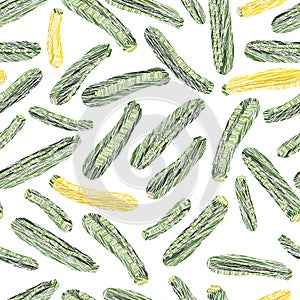 Green golden zucchini. Scratched seamless pattern.