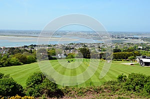 Green golf grass field on Howth peninsula near Dublin