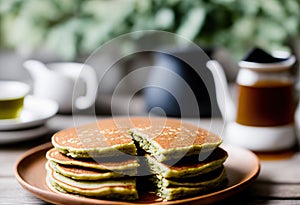 The green goodness: Matcha tea pancakes on the plate