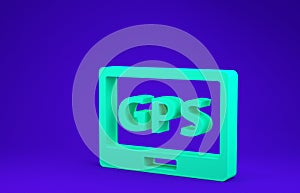 Green Gps device with map icon isolated on blue background.  3d illustration 3D render