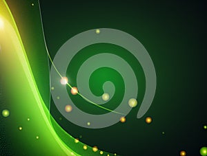 green gradient background with curves has a bokeh effect