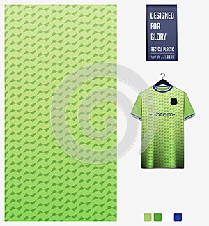 Green gradient geometry abstract background. Fabric pattern for soccer jersey, football kit, sport uniform. T-Shirt mockup.