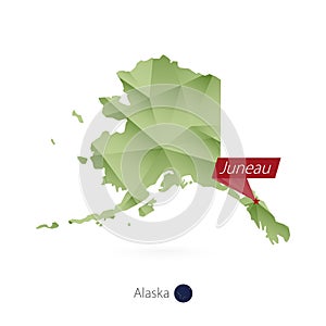 Green gradient low poly map of Alaska with capital Juneau