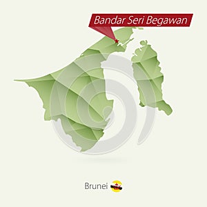 Green gradient low poly map of Brunei with capital Bandar Seri Begawan