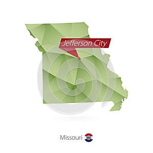 Green gradient low poly map of Missouri with capital Jefferson City