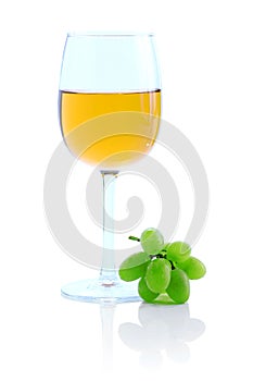 Green grape cluster and wine