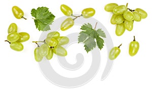 Green grapes isolated on the white background with copy space for your text. Top view. Flat lay pattern