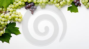 Green grapes on a white background with space for your text