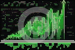 Green graphic illustration of business stock market bull run and growth with graph and diagram. Generative ai