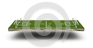 Green grass 3d soccer field and football field background. Football stadium game 3d object area. Perspective view of