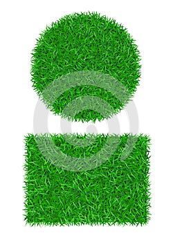 Green grass background 3D set. Lawn greenery nature ball. Abstract soccer field texture circle, rectangle. Ground