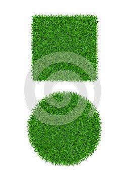 Green grass background 3D set. Lawn greenery nature ball. Abstract soccer field texture circle, square. Ground landscape