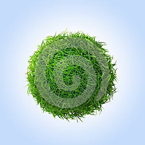 Green grass ball on blue background