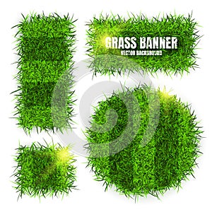 Green grass banners, background. Field, meadow texture, grassy landscape. Football playing pitch, soccer field. Sports