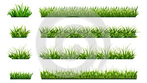 Green grass border. Landscaped lawns, meadows clipart. Isolated organic lawn shapes, leaves and garden elements