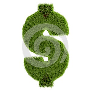 Green grass dollar symbol, isolated on white background. 3D illustration