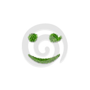 Green grass face wink smile. Smiley grassy emoticon icon, isolated white background. Happy smiling sign. Symbol ecology