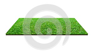 Green grass field isolated on white with clipping path. Artificial lawn grass carpet for sport background