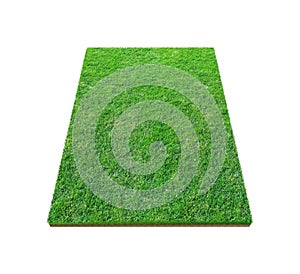 Green grass field isolated on white with clipping path. Artificial lawn grass carpet for sport background