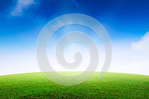 Green grass field on mountain and nice sky background. Beautiful grassland backdrops with summer concept