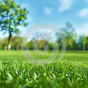 Green grass field with tree in background