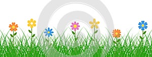 Green grass and flowers vector background