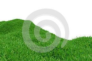Green grass hill isolated on white background. Natural background. Outdoor abstract background. 3d rendering.
