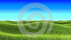 Green Grass Hills and Blue Sky Landscape Background