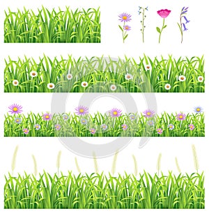 Green grass illustrations horizontal seamless