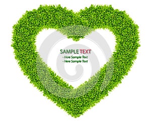 Green grass love heart frame isolated