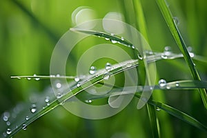 green grass meadow with dew drops